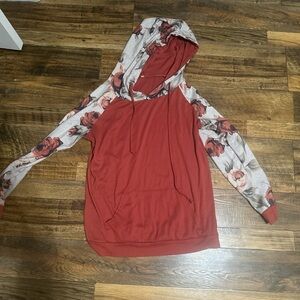 Floral Sleeve Red Women's Hoodie